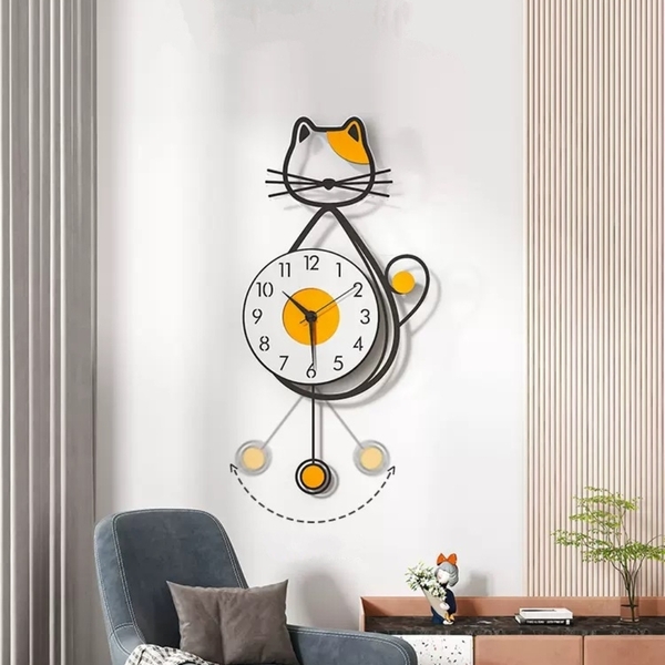 Đồng hồ treo tường quả lắc mèo may mắn CL058