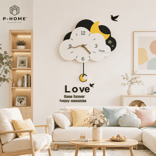 Đồng hồ quả lắc treo tường CL062 đám mây trăng
