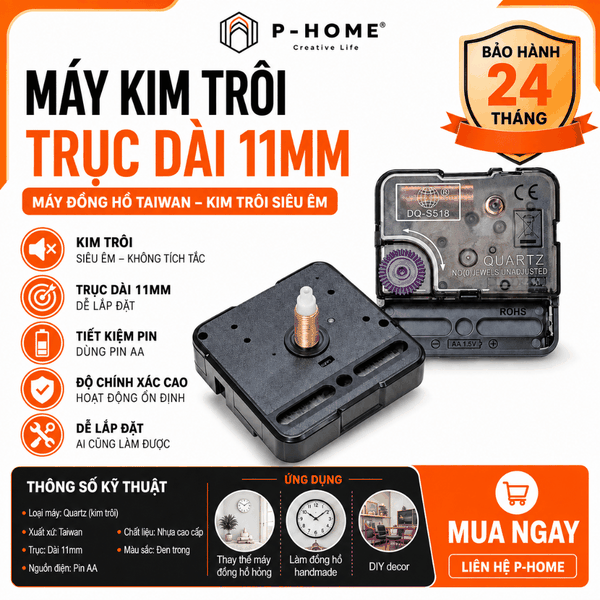 Máy đồng hồ kim trôi Taiwan DQS518-C18 trục đồng 11mm