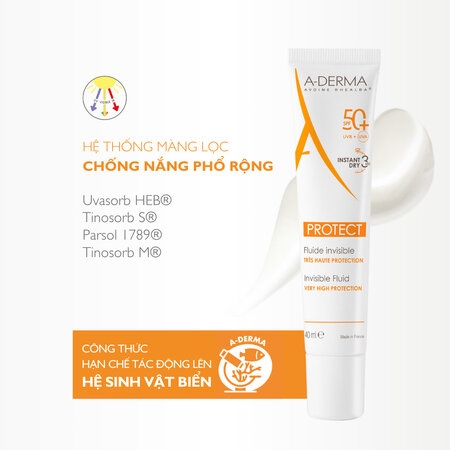 Kem chống nắng A-Derma Protect Invisible Fluid Spf50+ 40ml - Cho da nhạy cảm, da mỏng
