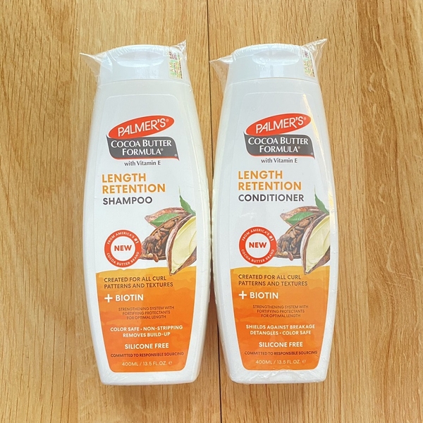 Bộ đôi dầu gội và xả bơ ca cao Palmer's cocoa Butter Formula With Vitamin E Length Retention 400ml x 2