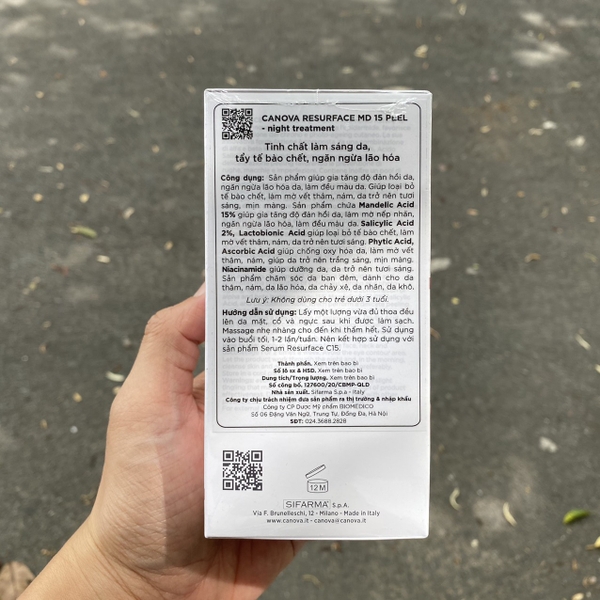Tinh chất dưỡng da Canova Resurface MD 15 Peel Night Treatment 30ml - làm sáng da, tẩy da chết, chống lão hóa