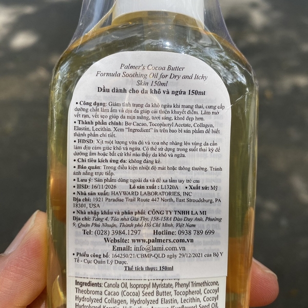 Dầu dành cho da khô ngứa Palmer's Cococa Butter Soothing oil Dry Itchy Skin 150ml