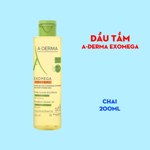 Dầu tắm A-derma Exomega Control Shower Oil 200ml - giảm kích ứng, làm dịu cho da khô, da cơ địa