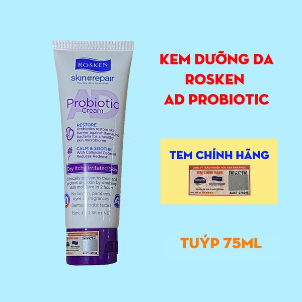 Kem dưỡng Rosken AD Probiotic Cream 75ml - chăm sóc da cơ địa, da dị ứng, da khô, chàm, vảy nến