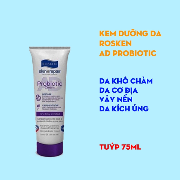 Kem dưỡng Rosken AD Probiotic Cream 75ml - chăm sóc da cơ địa, da dị ứng, da khô, chàm, vảy nến
