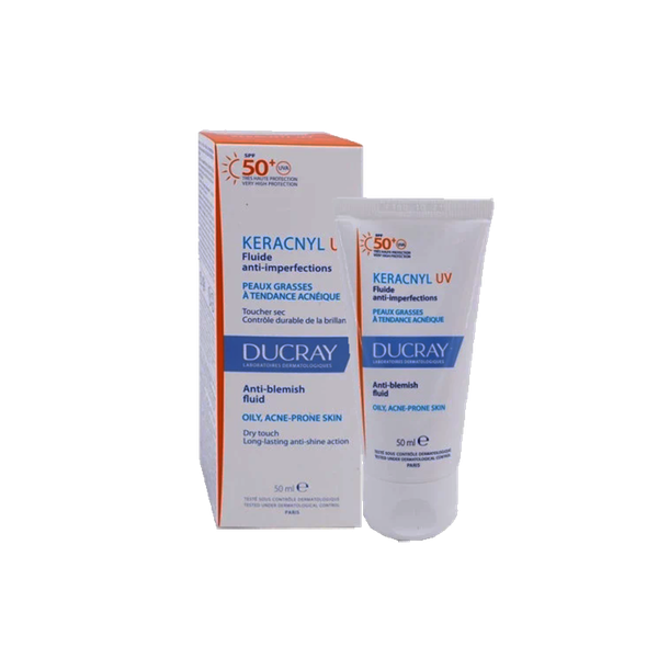 Kem Chống Nắng Ducray Keracnyl UV Fluide Anti Imperfections SPF50 50ml - cho da mụn, kiềm dầu
