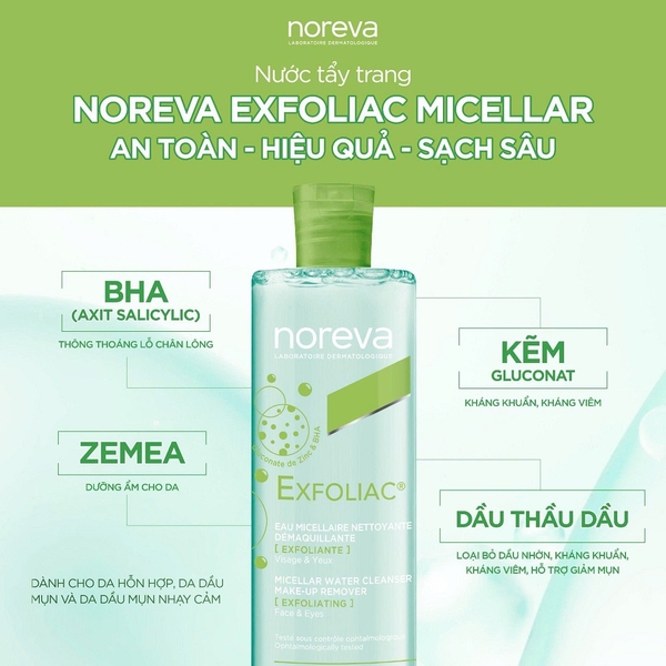 Nước tẩy trang Noreva Actipur Micellar Water Cleanser Make up Remover 400ml - cho da nhờn mụn, nhạy cảm