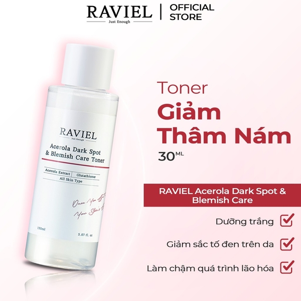 Nước hoa hồng giảm thâm nám, tái tạo da Raviel Acerola Dark Spot Blemish Care Toner 150ml