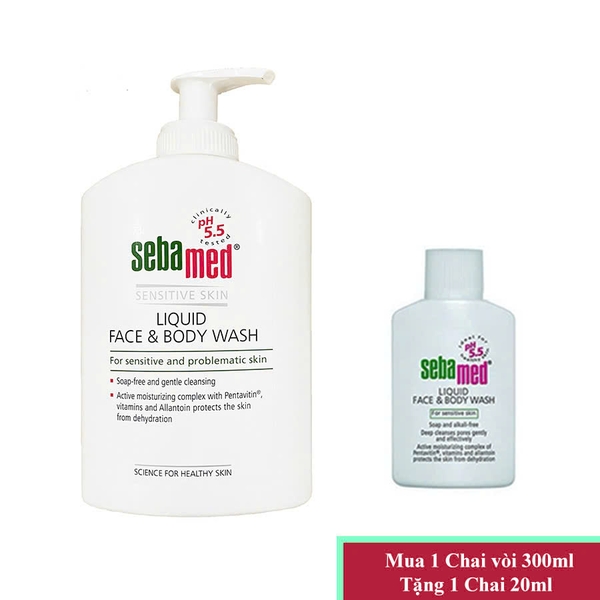 Sữa rửa mặt và tắm toàn thân cho da nhạy cảm Sebamed pH5.5 Liquid Face Body Wash 300ml