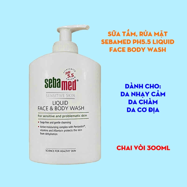 Sữa rửa mặt và tắm toàn thân cho da nhạy cảm Sebamed pH5.5 Liquid Face Body Wash 300ml