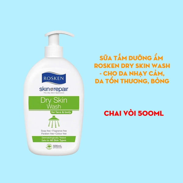 Sữa tắm dưỡng ẩm Rosken Dry Skin Wash 500ml - dành cho da nhạy cảm, da tổn thương hoặc bỏng