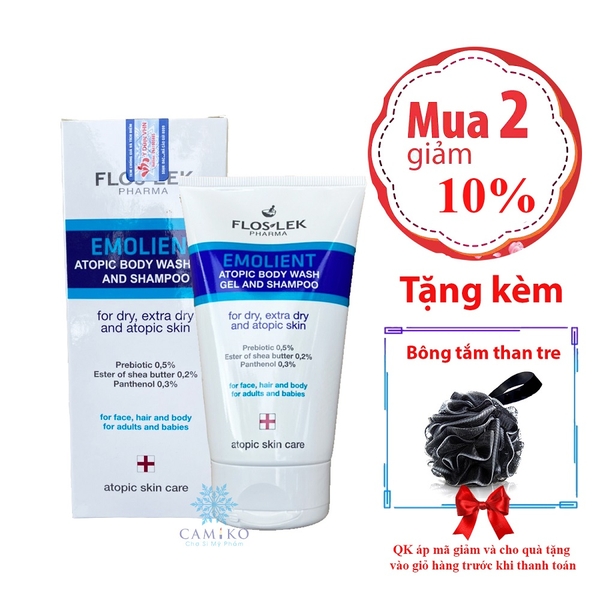 Gel tắm gội cho da nhạy cảm Floslek Atopic Shower Body Wash Shapoo 150ml