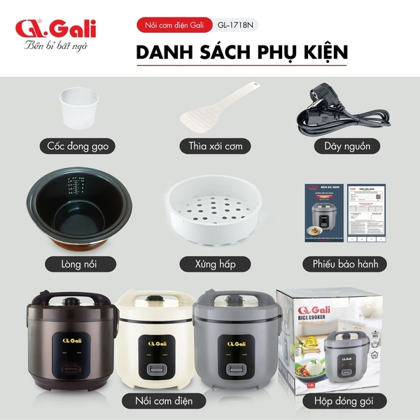 Nồi cơm điện Gali GL-1718N NEW 220V/700W/1.8L Chất lượng hàng hóa nhập khẩu (Tem hợp quy CR và Năng lượng) | Gia dụng Hàn Quốc