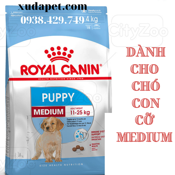 THỨC ĂN ROYAL CANIN Dành cho chó kích cỡ Medium (cân nặng tối đa từ 11 - 25 kg) và đang trong lứa tuổi Puppy từ 2 đến 12 tháng tuổi - SP000441