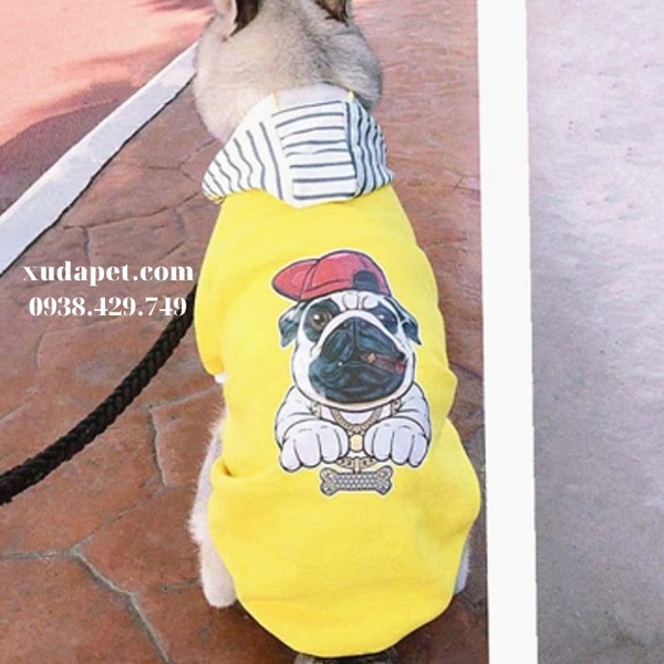 ÁO HOODIE VÀNG HÌNH CHÓ PUG NÓN SỌC- SP000597