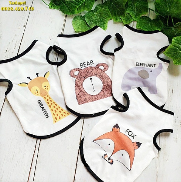 ÁO 3 LỖ CHO CHÓ MÈO HÌNH THÚ TRẮNG VIỀN ĐEN CỰC CUTE - SP005209