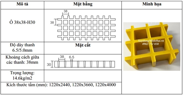 Kích thước tấm lưới FRP