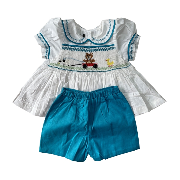 Hand smocked boy short set Bunniti BNS379