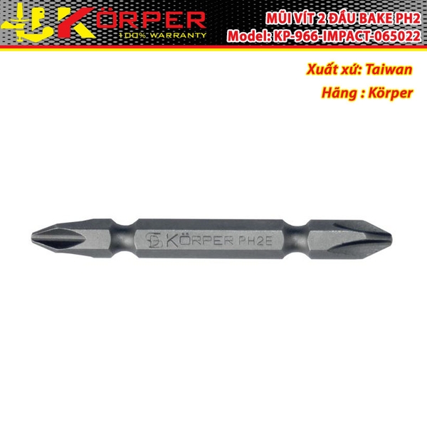 Mũi vít bake PH2 Korper KP-966 chuyên dùng bắt vít, lắp ráp máy móc, sửa chữa công nghiệp và dân dụng