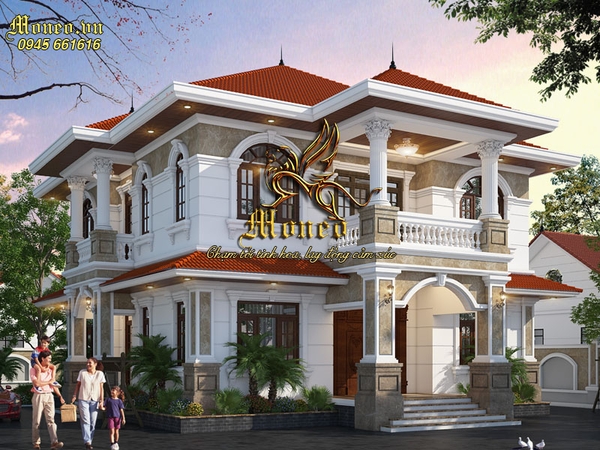biệt thự 2 tầng phong cách châu âu mái ngói