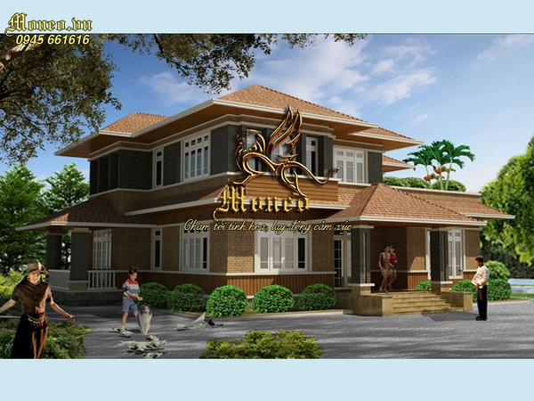 kiến trúc biệt thự 2 tầng mái thái hiện đại