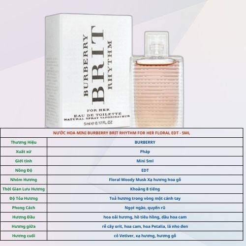 NƯỚC HOA MINI BURBERRY BRIT RHYTHM FOR HER FLORAL EDT - 5ML | Hàng Xách Tay  Giá Tốt HeaStore