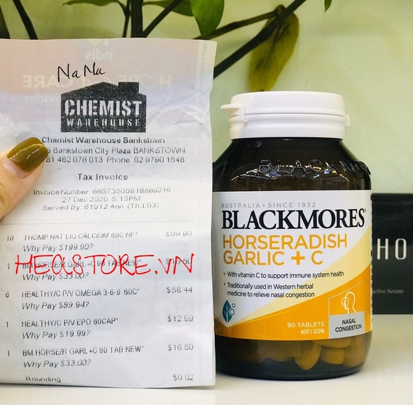 VIÊN UỐNG ĐIỀU TRỊ CẢM LẠNH BLACKMORES HORSERADISH GARLIC C 90V(2/2026)