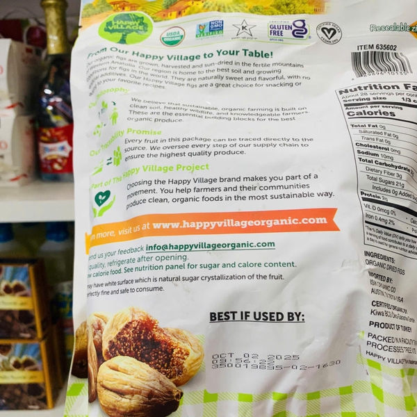 SUNG SẤY DẺO HỮU CƠ HAPPY VOLLAGE ORGANIC SUN-DRIED FIGS - 1,13KG 11/2025