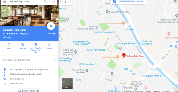 Địa chỉ Bia Sành điệu trên Google map