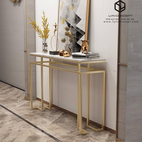 Bàn Console Mặt Đá Trắng Chân Inox Mạ Pvd Màu Vàng - BTT35.1 lynconcept.com