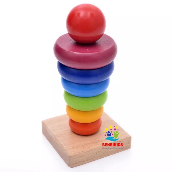 Đồ Chơi Gỗ Tháp Xếp Chồng Cho Bé Nhận Biết Màu Sắc Kích Thước Đồ Chơi Giáo Dục Benrikids