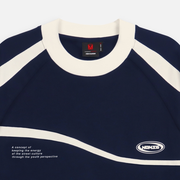 Boxy Raglan Sleeve Tee in Anthracite & Navy Stripe