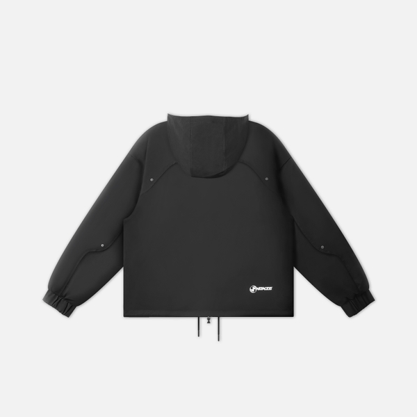BUTTON WINDBREAKER JACKET - BLACK