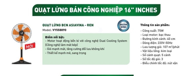 Quạt lửng Asiavina VY558890 - Bảo hành 2 năm
