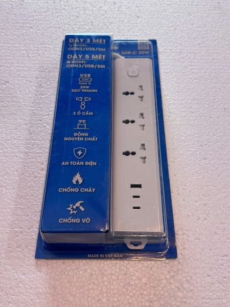 Ổ cắm 3 - 3 chấu + USB - C 20W (dây 5 mét)