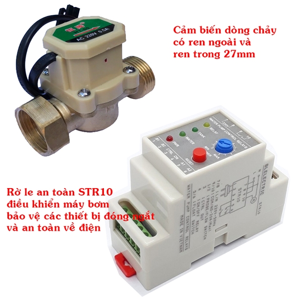 Bộ rờ le an toàn chống cạn cho máy bơm có cảm biến dòng chảy ren 27mm