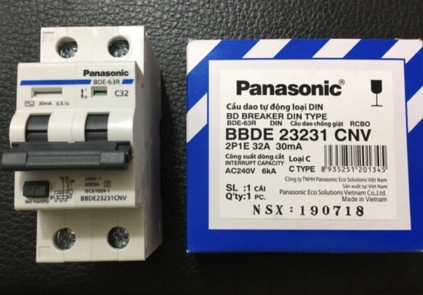 RCBO 2P1E 32A - CB 2 tép 32A chống dòng rò và quá tải Panasonic