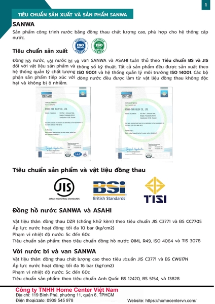 Đồng hồ nước Asahi + Sanwa nhập khẩu từ Thái Lan