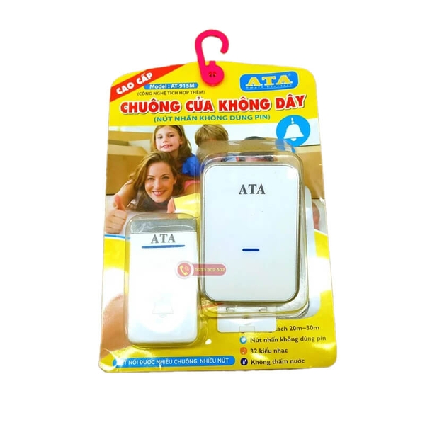 Chuông cửa không dây, nút nhấn không dùng pin ATA AT-915M