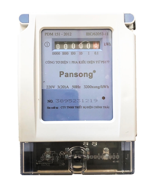 Đồng hồ số kiểu điện tử 1 pha Có kiểm định (3*20)A Pansong