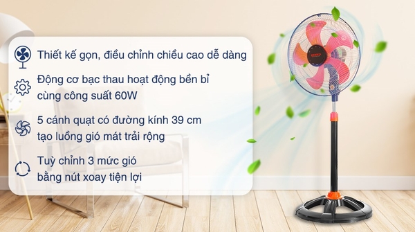 DTS1609 - Quạt đứng thân sắt lồng mạ Crom Senko 5 cánh