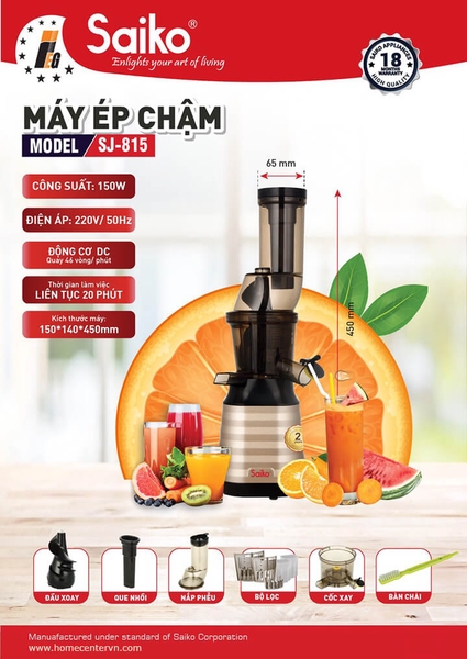 Máy ép chậm 150W Saiko SJ-815