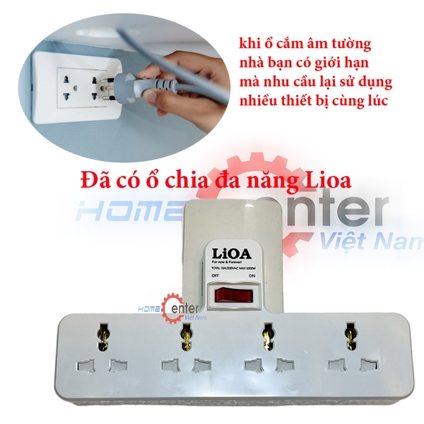 Ổ cắm chia nhiều ổ điện đă năng không dây có công tắc Lioa CKD4DN
