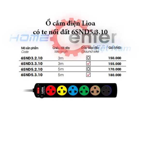 Ổ cắm nối dài đa năng Lioa có dây 3 lõi phích có te tiếp đất