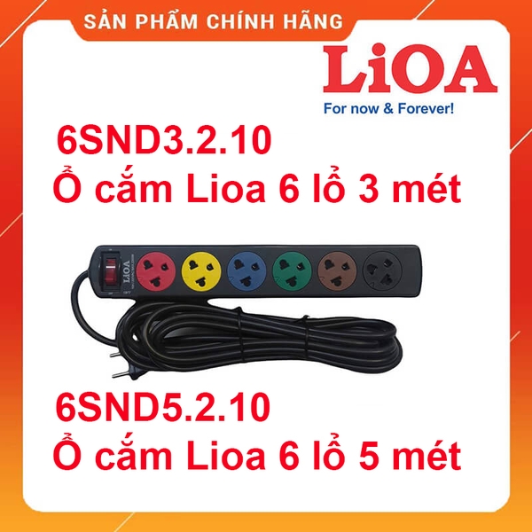 Ổ cắm điện LiOA 6 lỗ đa năng 3 chấu dây 2 lõi kéo dài 3 mét và 5 mét - chính hãng