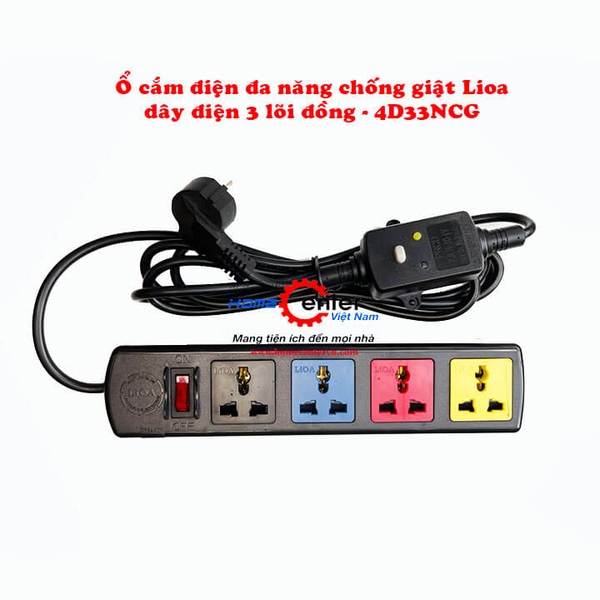 Ổ cắm điện chống giật 4D33NCG đa năng Lioa - dây 3 lõi - dài 3 mét