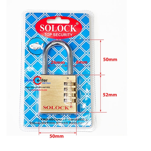 Khóa 4 số thau cài đặt Solock 50mm - SL504