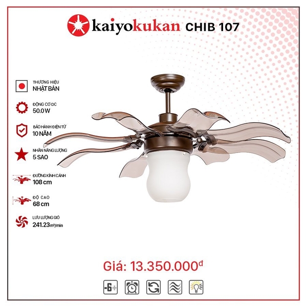 Quạt trần cao cấp 8 cánh nhựa KAIYOKUKAN CHIB 107