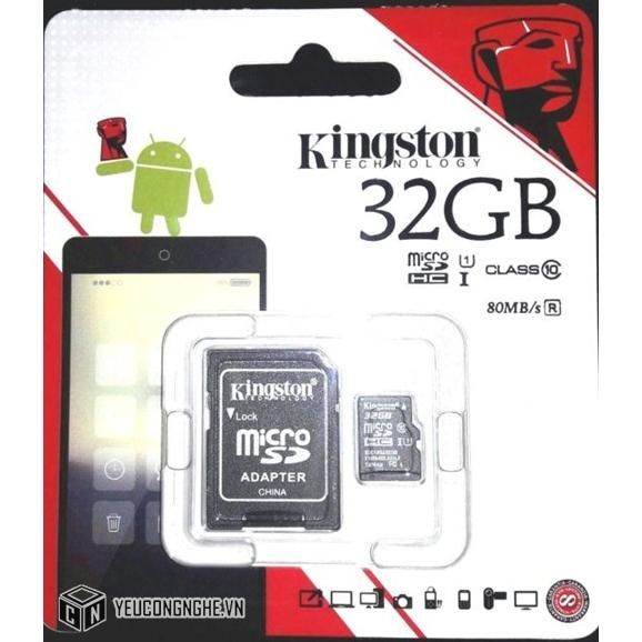 Thẻ Nhớ MicroSDHC Kingston 32GB U1 80MB/s kèm SD Adapter giá rẻ chính hãng